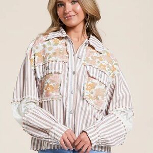 POL Floral Striped Shirt Size M